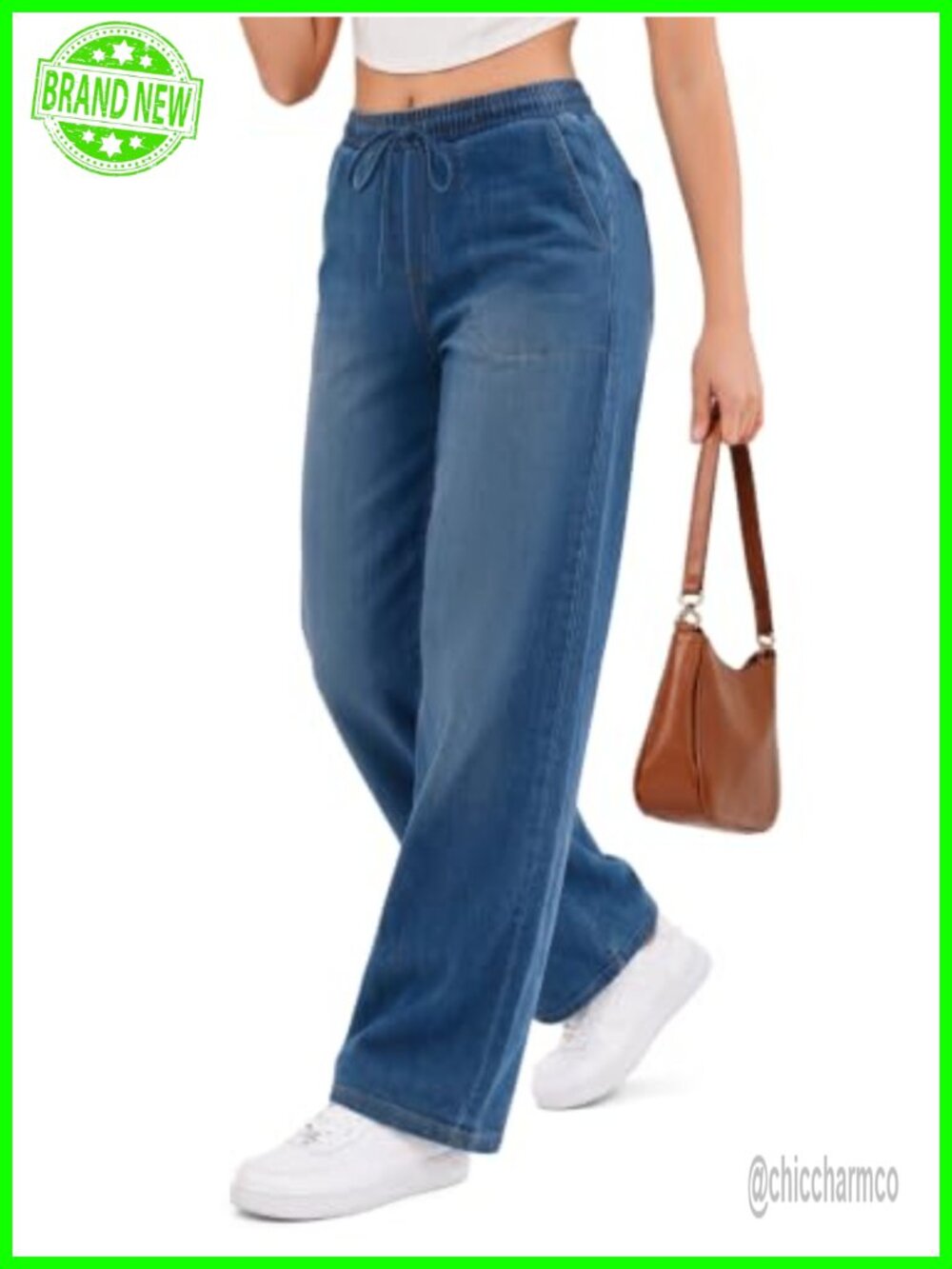 Wide Leg Baggy Jeans High Waisted Stretchy Denim Casual